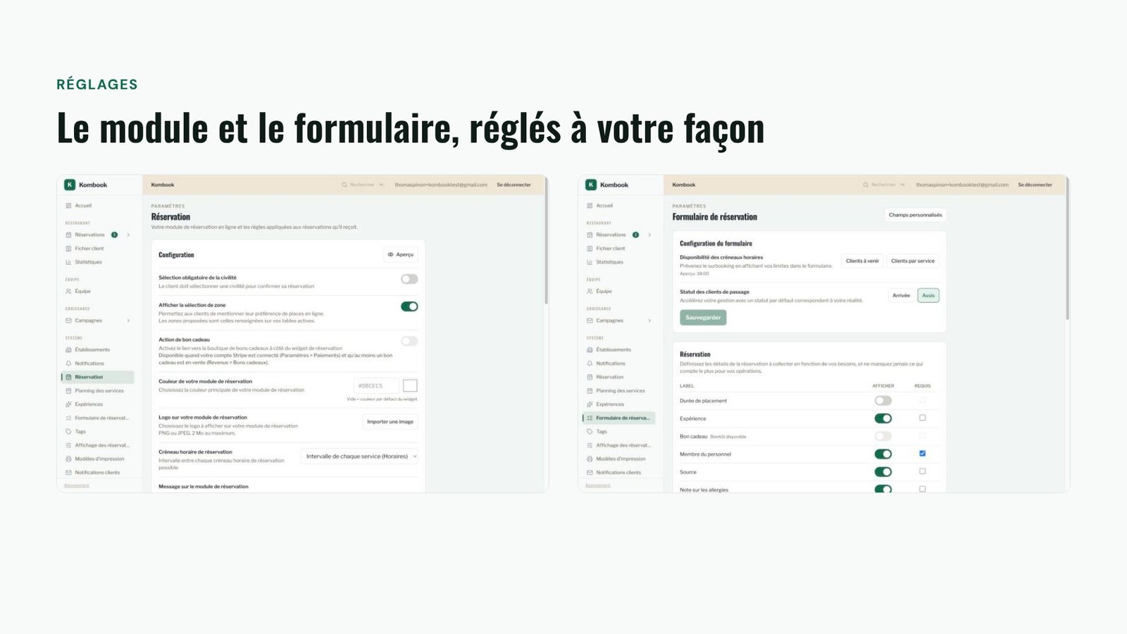 Réglages : le module et le formulaire, réglés à votre façon