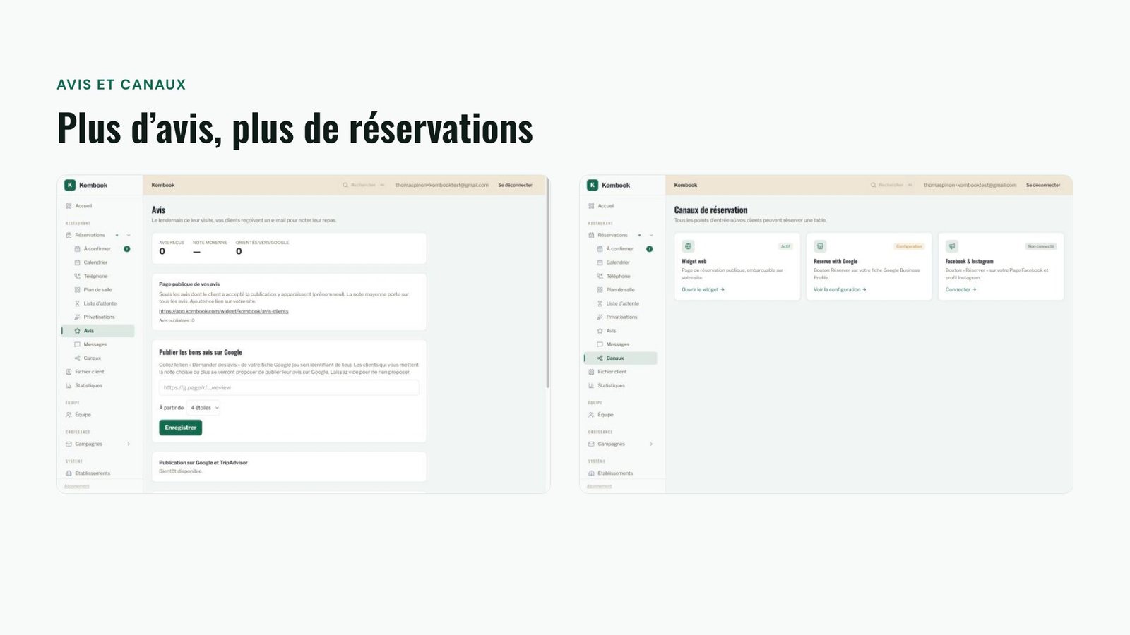 Avis et canaux : plus d'avis, plus de réservations